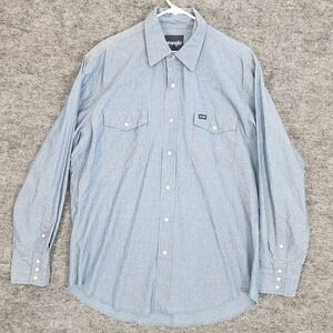 Vintage Wrangler Shirt Mens Large Blue Denim Chambray Pearl Snap Long Sleeve